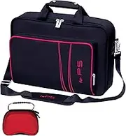 omarando Gaming Console Carrying Case,Compatible with PS5 or PS5 Slim,Travel Carrying Bag for Game Controller and Accessories,Included Controller Protective Box (Pink-Black)