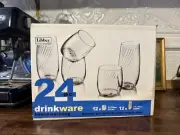 Vintage LIBBEY Royal Swirl Clear Housewarming 24 PC Glassware Set Tumblers NIB