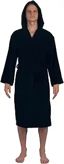[alpine swiss] Dane Mens Hooded Bathrobe Pure Cotton Terry Cloth Long Robe for Men Super Absorbent Quick Drying Luxury Spa Robe BLK XL/2XL