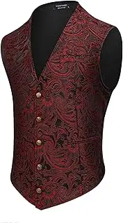 [COOFANDY] Men's Paisley Vests Victorian Steampunk Gothic Suit Vest Slim Fit V-Neck Tuxedo Waistcoat