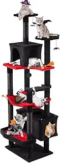 Gothic Cat Tree, 70.5" Heavy Duty Black Tower for Large Cats, Tall Goth Kitty Tree With Dual Condo, Maine Coon Scratching Post With Coffin Bed, Hammock, Spooky Balls
