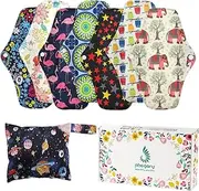 Reusable Menstrual Pads (7 in 1, 10in*7in), Bamboo Cloth Pads for Heavy Flow with Wet Bag, Large Sanitary Pads Set with Wings for Women, Washable Overnight Cloth Panty Liners Period Pads 26cm
