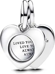 [PANDORA] Moments 793671C00 Engraved Heart Magnifying Glass Double Charm Pendant Made of Sterling Silver, Compatible Moments and ME Bracelets, Silber, Sterling Silver, No Gemstone