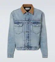 [Frame] Frame Distressed suede-trimmed denim jacket AU 87 blue