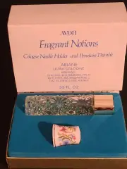 Avon Fragrant Notions Set Ariane Ultra Cologne Splash .33 And Porcelain Thimble