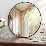 Black round Bathroom Mirror for Wall 30 Inch Circle Mirror with Simple Metal Fra