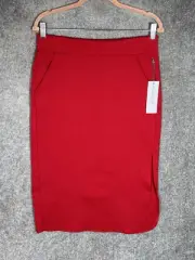 Liz Claiborne Midi Skirt Womens Size Small Red Pull On Pockets Front Slit New