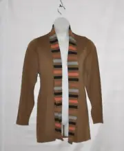 Bob Mackie Open Front Striped Shawl Collar Cardigan Size 1X Brown