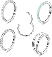 [Sanfenly] 5Pcs 18G 16G Surgical Steel Nose Rings Hoop for Women Opal CZ Clicker Hinged Septum Nose Ring Lip Helix Cartilage Hoop Earring Daith Rook Conch Nose Piercing Jewelry for Women 8mm 10mm