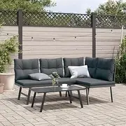 Patio Furniture Sets 3 Piece Garden Bench Set with Cushions Black Powder-Coated Steel