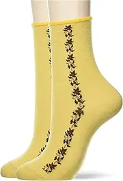 fukuske(福助) Fukusuke Women's Thin and Warm Center Floral Socks, Set of 2 Pairs