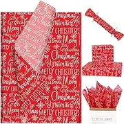 100 Sheets 20 * 14 Inches Christmas Tissue Paper for Gift Bags Red Merry Christmas Words Snowflake Printed Tissue Paper for Gift Wrapping for Winter Holidays Xmas Party DIY Craft