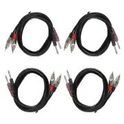 4-Pack 6ft 2-1/4in (6.3mm) Mono Audio Male Cable to 2-RCA Male Shielded Cables