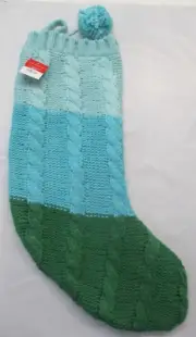 WONDERSHOP TARGET BLUE GREEN WITH POM POM KNIT CHRISTMAS STOCKING 18" NEW NWT