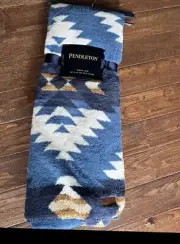 Pendleton Blue White And Gold Aztec Fleece Blanket 50x70 New