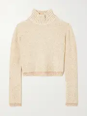 [Altuzarra] Altuzarra - Melitta Cropped Sequin-embellished Knitted Turtleneck Sweater - Ivory - medium medium Ivory