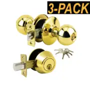 3PK Grade 3-Combo Lock Set Entry knob+Deadbolt Keyed Alike Brass+18 Keys GR3ED02