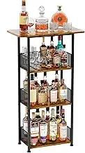 Eyteenokk Wine Rack Freestanding Floor:4 Tier Whiskey Wine Rack Mini Bar Cart,Liquor Cabinet-Home Bar for Bottles,Cocktail Shaker,Mugs-(23.6 * 11.8 * 40inch)