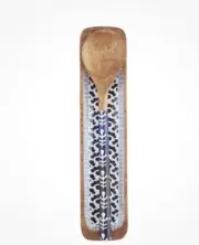 Mud Pie Wood Spoon & Spoon Rest 2 Piece Set Blue Indigo Enamel & Mango