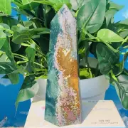 705g Natural Ocean Jasper Obelisk Quartz Crystal Wand Point Reiki Healing Tower