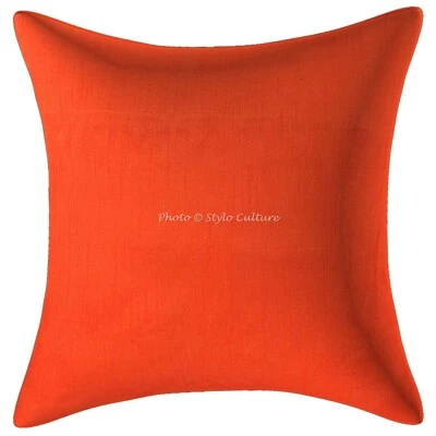Indian Polydupion Throw Pillow Orange 16 x 16 Inch Solid Plain Cushion Cover