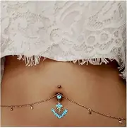 [FrEshn] Nose Ring Women Sexy Rhinestone Dangle Belly Button Chain Navel Piercing Ring Body Jewelry Waist Chain Button Puncture Jewelry Fake Nose Ring (Style : D4184-BU)