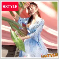 在飛比找環球Online優惠-【HSTYLE】連身裙 碎花網紗雪紡短袖洋裝OY8363 藍