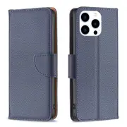 For iPhone 16 Pro Max Case, PU Leather Lychee Cover, Blue