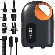 zolyet Portable Paddle d Pump 20PSI High Pressure Electric A Compressor Pump Support Inflation and Deflation with Light 6 Nozzles for Inflatable Boat Pool Surfboard Stand-up Black & Orange Corded