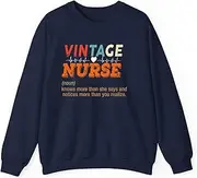[Generic] Vintage Nurse Knows More Than She Says Funny Definition Gift Sweatshirt for Adults Crew Neck Long Sleeve Pullover