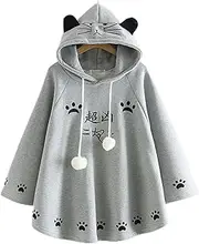[JIMINISO] Fashion Kawaii Cat Ear Hooded Poncho Women Japanese Cute Paws Girls Casual Pullover Harajuku Cloak Fleece Loose Hooded Cape Coat