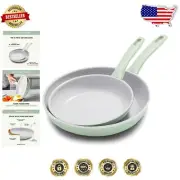 Dover 8” & 10” Non-Toxic Ceramic Frying Pan Set - Pastel Green Elegance
