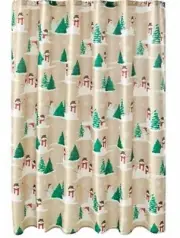 St Nicholas Square Tan Snowman & Trees Fabric Christmas Shower Curtain Holiday