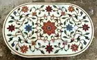 Oval White Marble Dining Table for Home Decor Pietra Dura Art Coffee Table Top