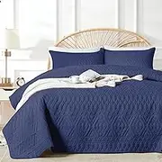 akkialla King/Cal King Size Quilt Bedding Set,Navy Blue Lightweight Microfiber Soft Bedspread,Modern Style Geometric Pattern Coverlet Set for All Seasons,3 Piece(1 Quilt,2 Pillow Shams)