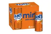 Fanta Orange Zero Sugar Soft Drink Mini Cans 250ml X 6 Pack