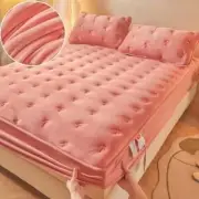 Embroidered Bed Cover Thicken Mattress Protector Velvet Fitted Sheet Bedsheet