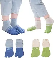 [Pursuestar] 2 Pairs Cotton Two Toe Split Tabi V Socks Athletic Running Breathable Mesh Seperated Socks for Kids Girls Boys 3-12 Years