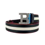 【BALLY】B BUCKLE 帆布牛皮雙面用皮帶(583206-黑)