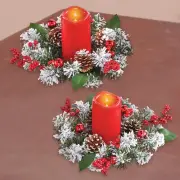 4-Pc Christmas Frosted Pine Lighted LED Pillar Candle Ring Set Centerpiece