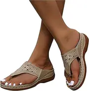 [JSMY] Womens Hollow Flip Flops Sandals Extra Soft Lightweight Slides Breathable Flat Glitter Rhinestone Slippers Comfy Anti Slip Walking Shoes,Brown,US9/EU40