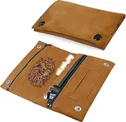 Bocguy Leather Tobacco Bag, All-Purpose Leather Tobacco Bag, Rotating Tobacco Bag for Tobacco, Foldable Tobacco Bag with Filter Compartment and Plate Holder (Khaki)
