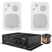 Pyle PFA220BT 2-Channel Bluetooth USB Amplifier System, 2x 4" 30W White Speakers
