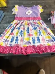 YOUTH GIRLS BEAUTIFUL PULL OVER SUNDRESS; LOTS OF BUNNIES AND RUFFLES; SIZE 6