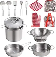 Children's Toys for Children Cookware and Pans Set Stainless Steel Accessories Kitchen Children Kitchen Pots Toy for Children Role Play Gift Child Girls 3 4 5 Years