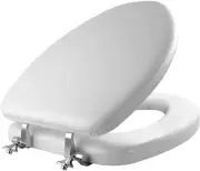 Padded Toilet Seat with Chrome Hinges, Soft Vinyl over Wood Core Seat, Elongated