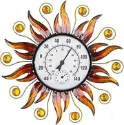 HOBYLUBY 13 Inch Indoor Outdoor Thermometer, Humid Solar Wall Mounted Thermometer, Easy To Read Decorative Outdoor Thermometer for Patio, Garden, No Battery Required