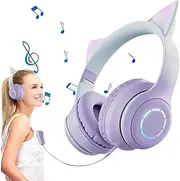 Wireless Cat Ear Headphones | Foldable Headset with Mic and Volume Control | Surround Sound Headset Wireless for PC