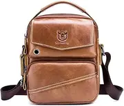 [OmobY] Travel Leather Messenger Bag Men Shoulder Bag Crossbody Pack Satchel for School Work Multiple Pockets