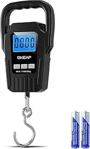 [SKEAP] Digital Fish Scale Hanging Scale Fishing Scale,110lb/50kg Luggage Scale,Upgrade Large Handle & Backlit LCD Display, Electronic Balance Digital Fishing Postal Scale,Black